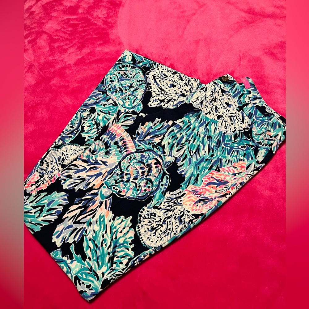 Lilly Pulitzer Malorie High Rise Stretch High Tide Navy Party In Paradise size10